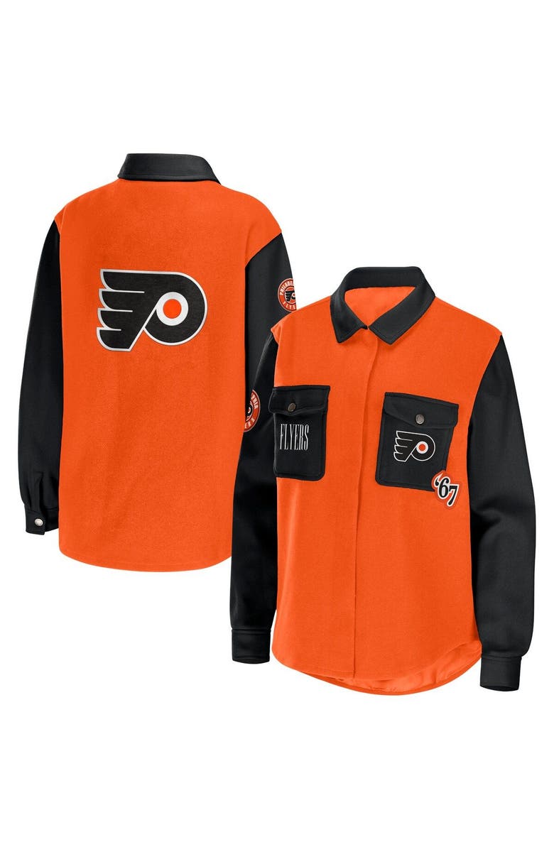 WEAR by Erin Andrews Women's WEAR by Erin Andrews Orange/Black Philadelphia Flyers Colorblock Button-Up Shirt Jacket, Main, color, Orange