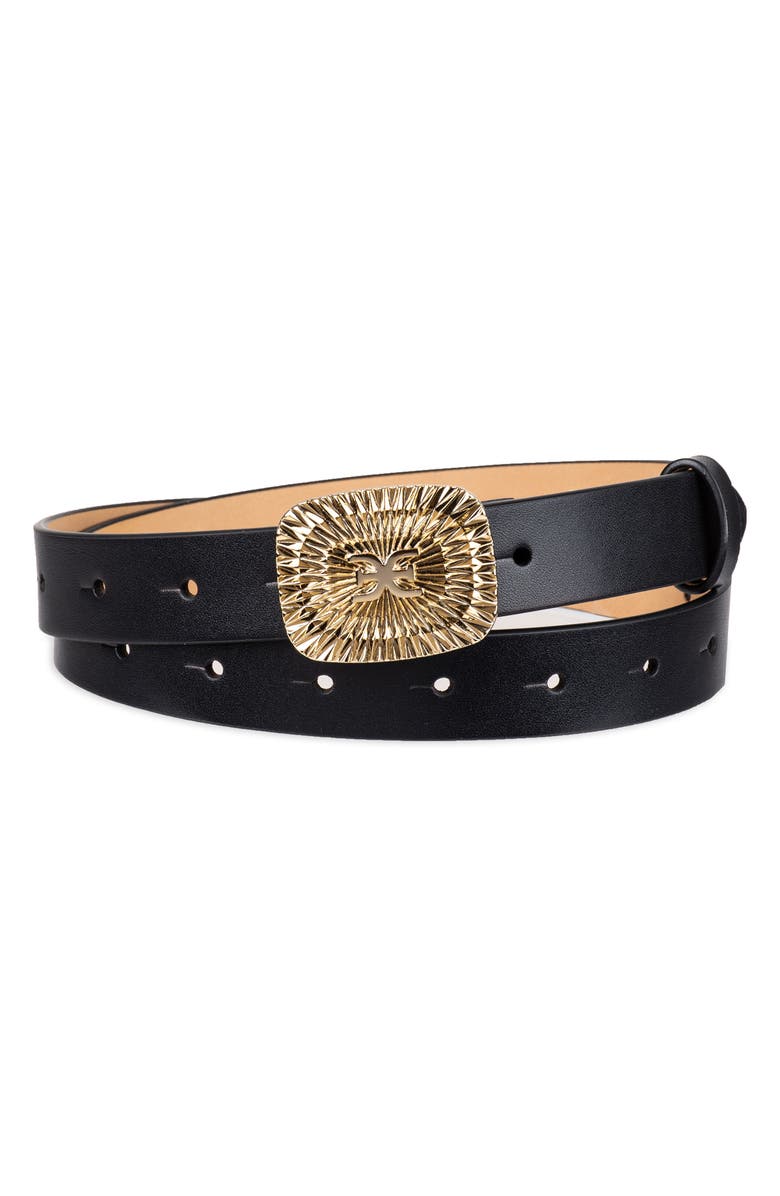 Sam Edelman Sunburst Plaque Leather Belt, Alternate, color,