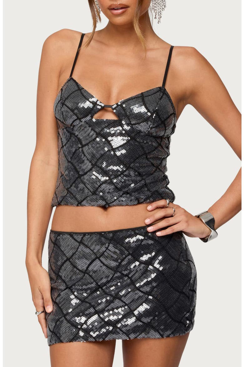 Stajie Diamond Pattern Sequin Camisole, Main, color, BLACK
