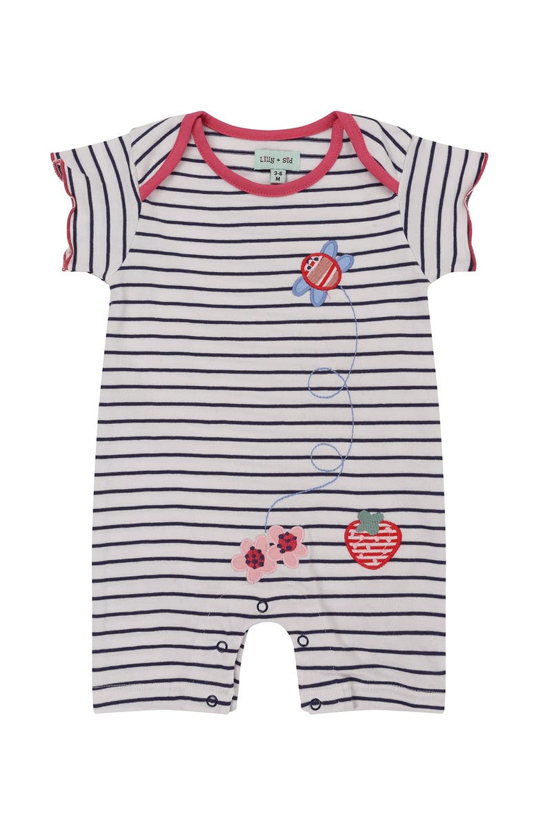 Lilly + Sid Organic Cotton Stripe Print Romper, Main, color, Multi