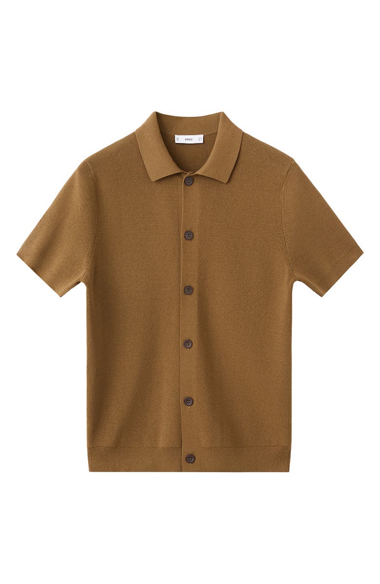 MANGO Short Sleeve Knit Button-Up Shirt, Alternate, color, Tobacco Brown
