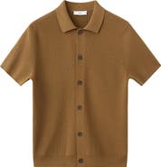 MANGO Short Sleeve Knit Button-Up Shirt
