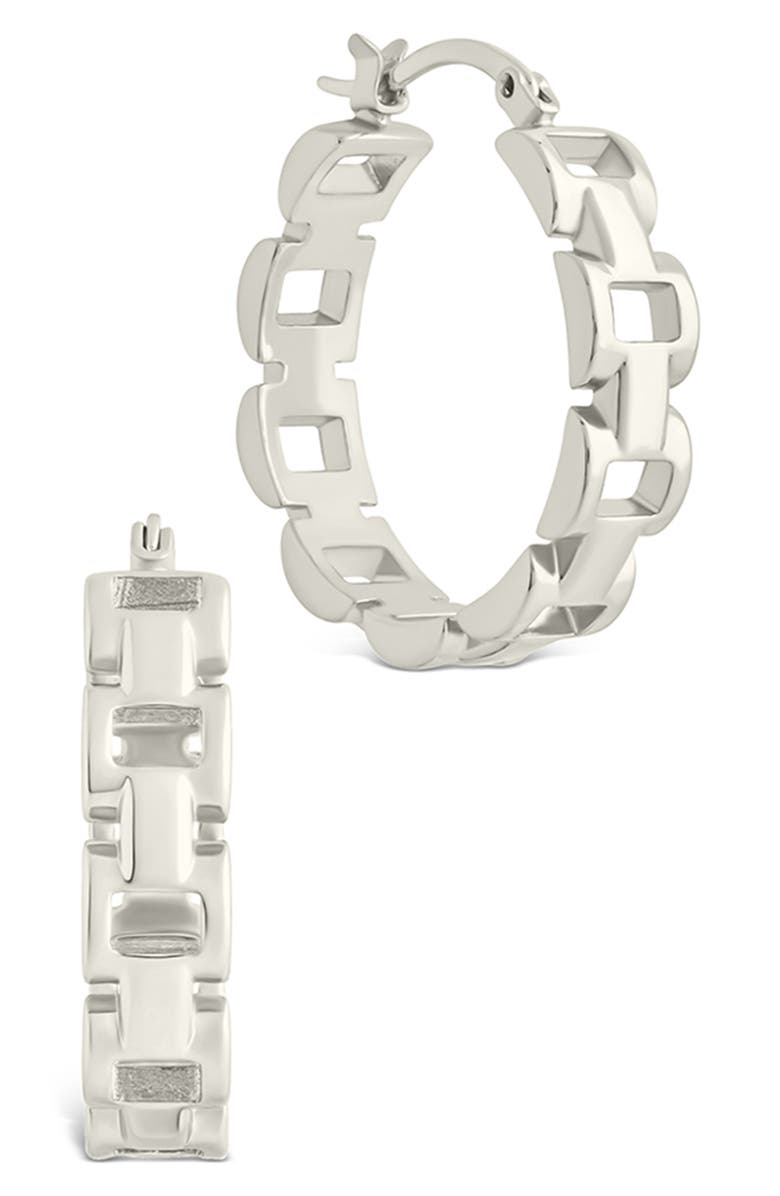 Sterling Forever Haverly Link Hoop Earrings, Main, color, 