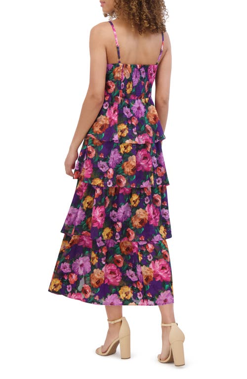 Siena Floral Chiffon Tiered Ruffle Sundress In Purple Multi