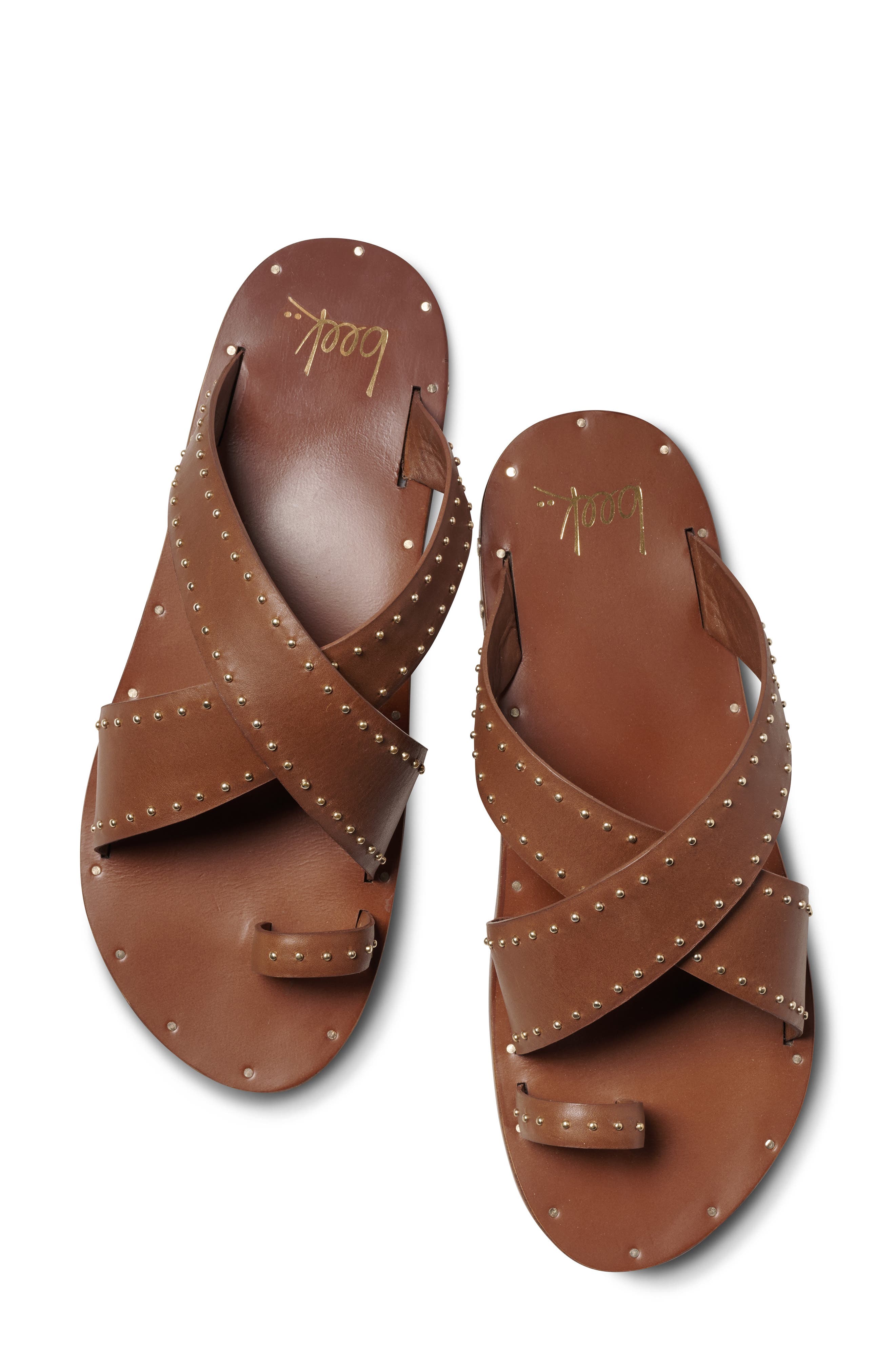 Curlew Studded Crossover Strap Slide Sandal, Alternate, color, TAN GOLD STUDS