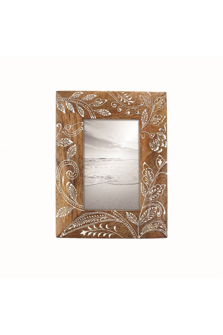 Natural Wood 4 x 6 inch Floral Pattern Decorative Wood Picture Frame, Main, color, Brown