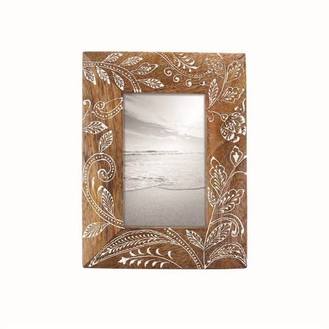 Natural Wood 4 x 6 inch Floral Pattern Decorative Wood Picture Frame