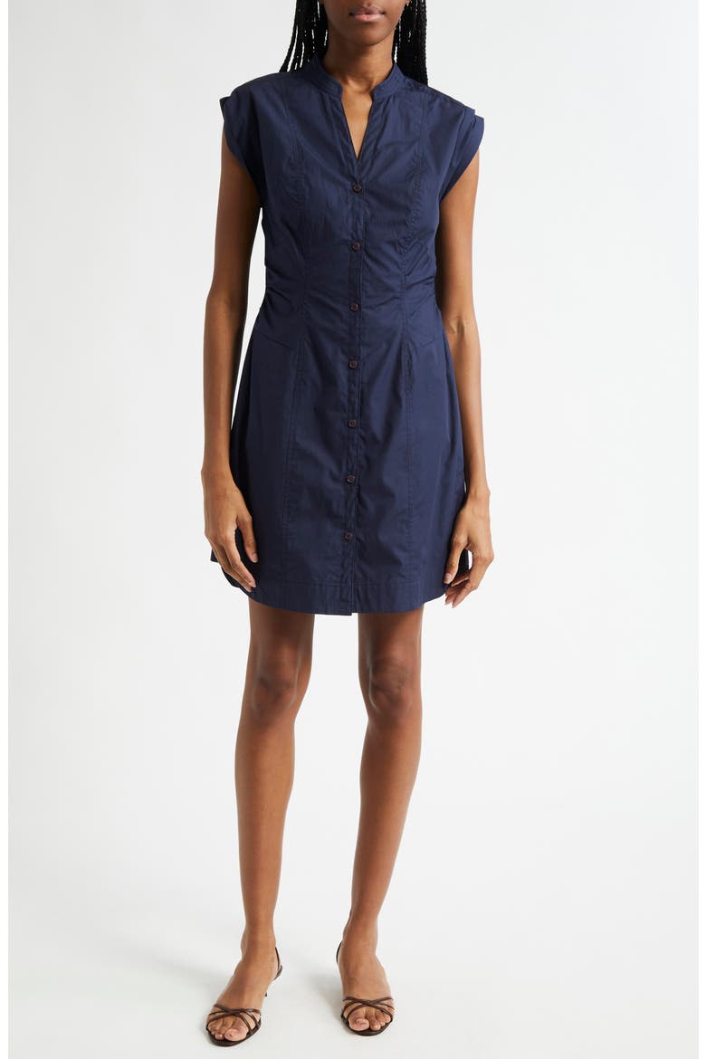 Elyse Short Sleeve Tiered Cotton Shirtdress, Main, color, BLACK