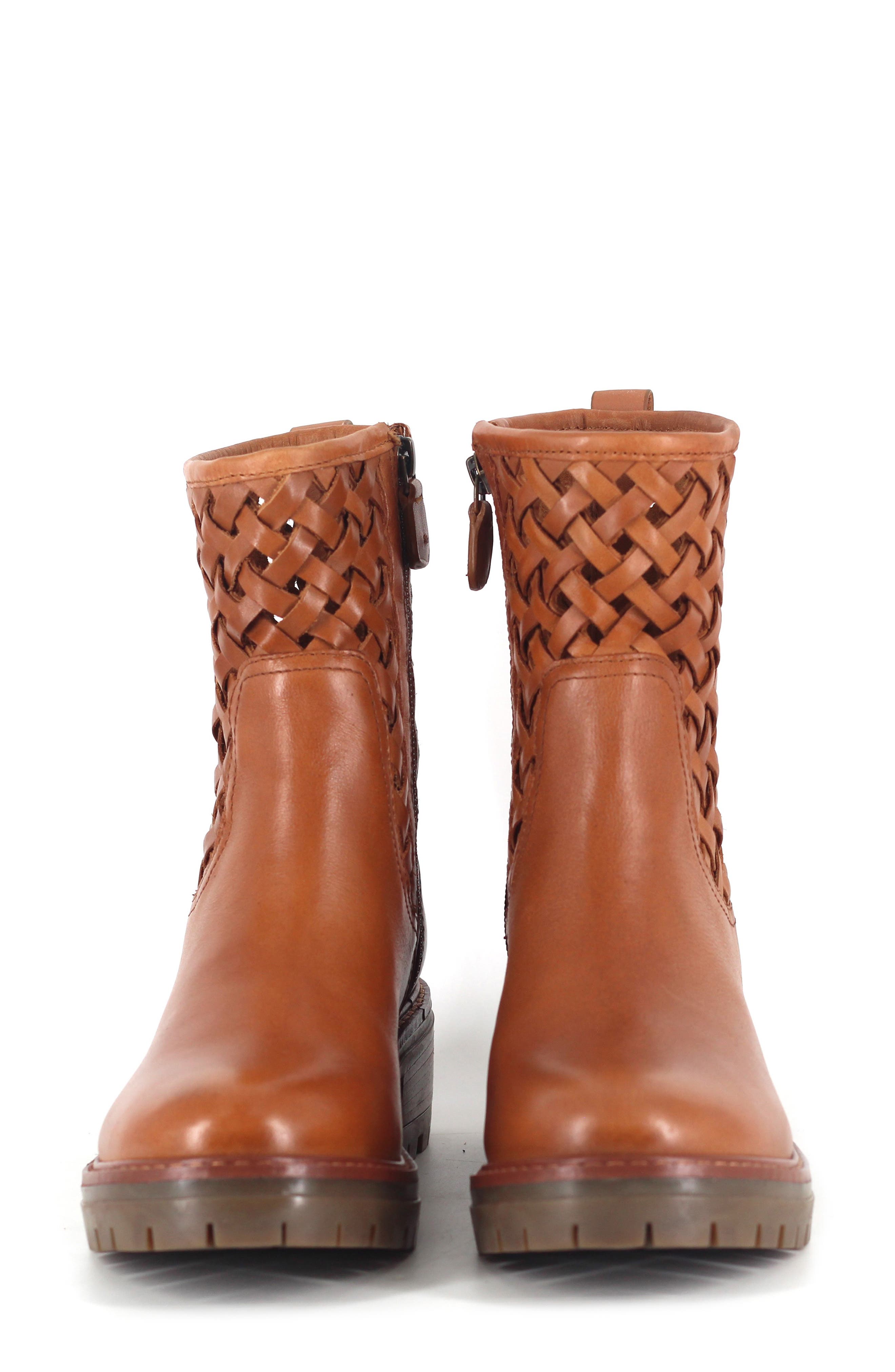 Bailah Woven Leather Bootie, Alternate, color, CARAMEL LEATHER
