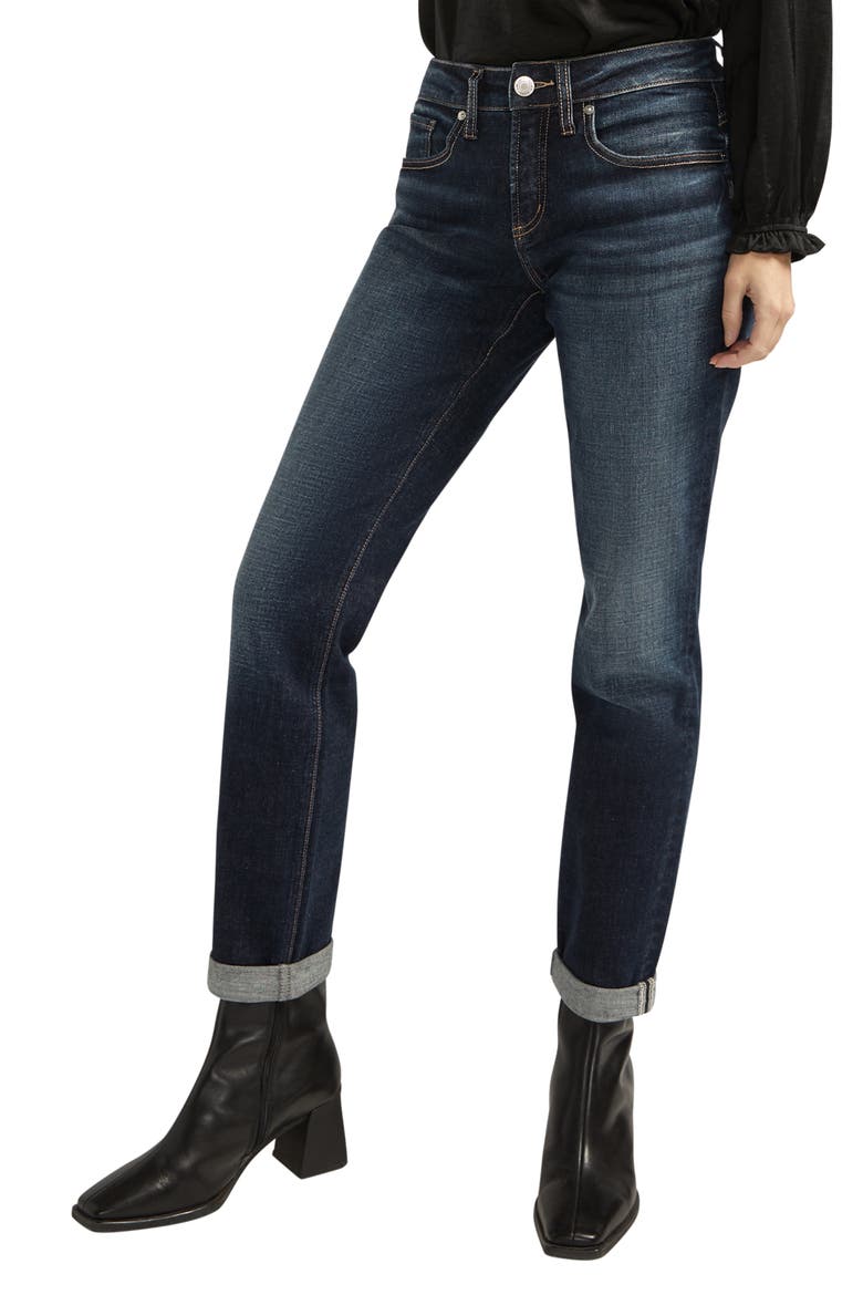 Boyfriend Cuff Slim Leg Jeans, Alternate, color, INDIGO