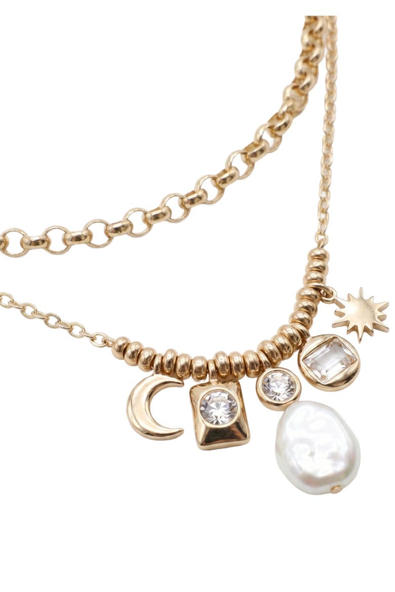 Aarti Layered Pearl Charm Necklace, Alternate, color, Gold