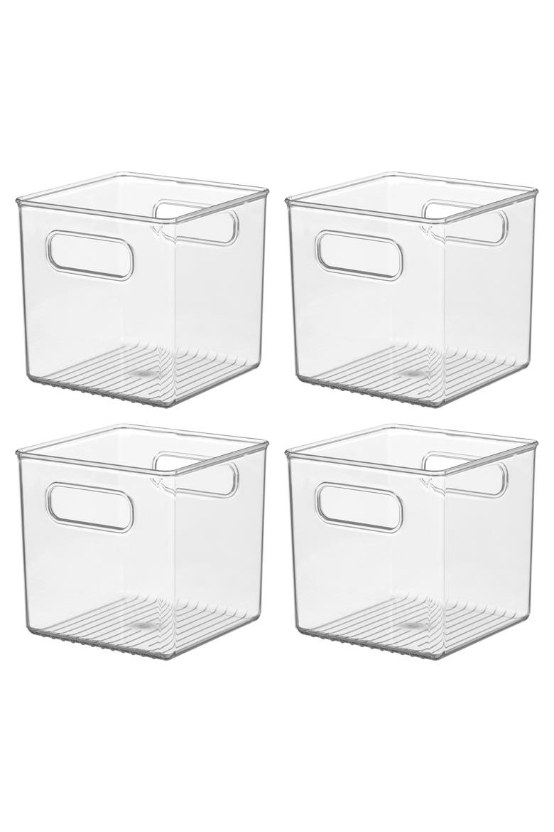 Cube Storage Bin with Handles for Pantry, Set of 4, Clear, Made in USA, Alternate, color, Clear