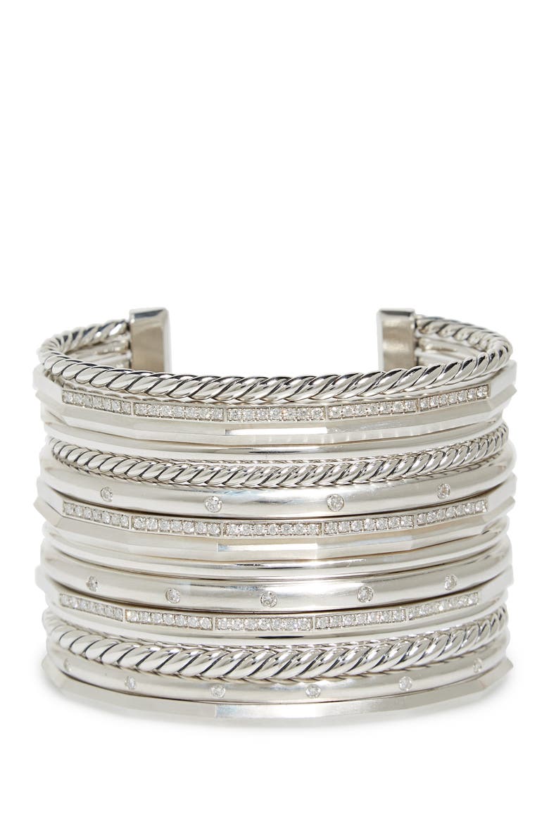 Stax Wide Cuff Bracelet with Diamonds, 54mm, Main, color, SILVER