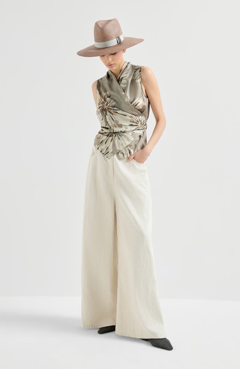 Brunello Cucinelli Bloom print pongee vest, Alternate, color, Khaki