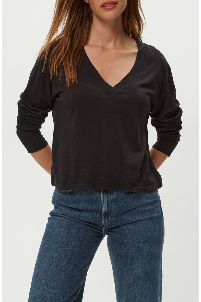 Brea V-Neck Supima Cotton Top, Alternate, color, BLACK