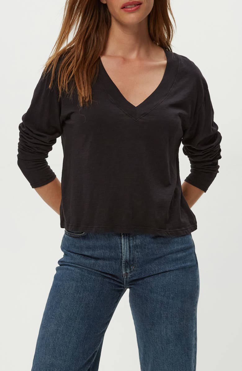 Michael Stars Brea V-Neck Supima Cotton Top, Alternate, color, Black