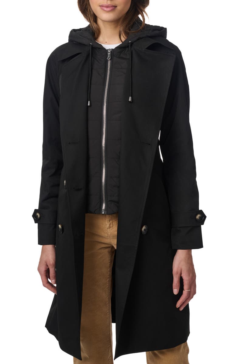 Bernardo Tie Belt Recycled Polyester Trench Coat with Removable Hooded Zip Bib, Alternate, color, 