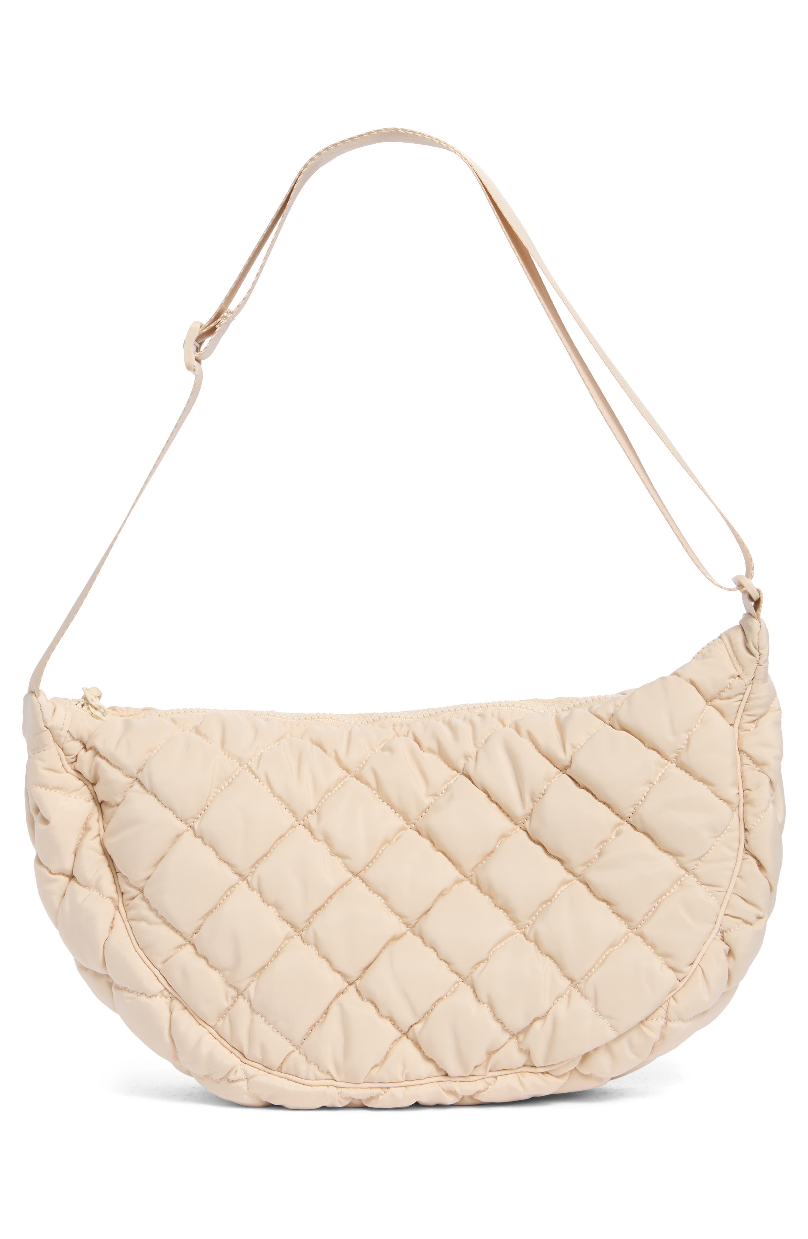 URBAN EXPRESSIONS HANDBAGS Half Moon Quilted Shoulder Bag, Alternate, color, Cream