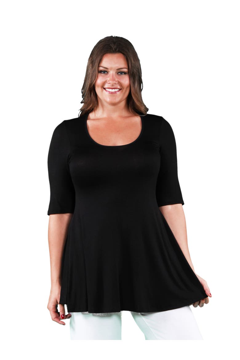 Plus Size Elbow Swing  Tunic Top, Main, color, Black