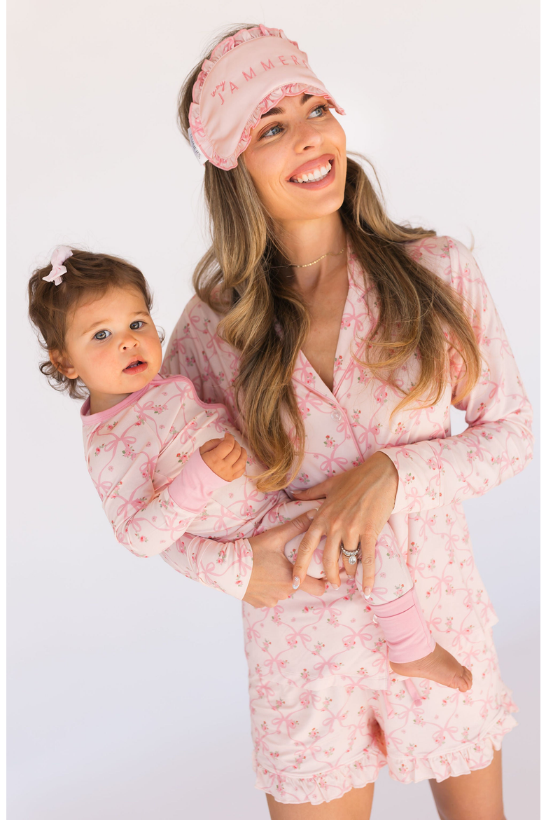 Rosie Bow Long Sleeve Short Set Sleepwear, Alternate, color, Blush Pink