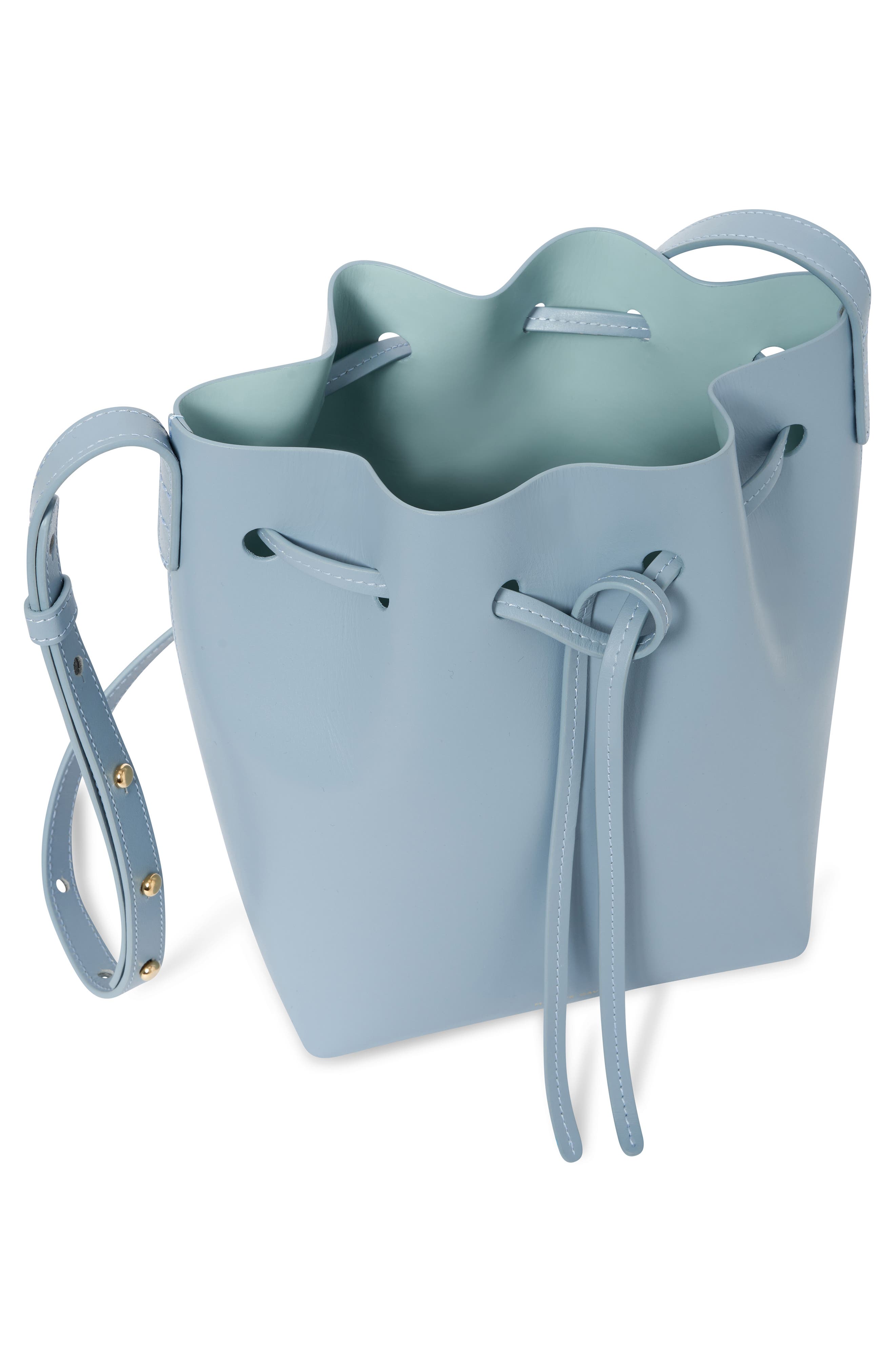 Mini Leather Bucket Bag, Alternate, color, GREY BLUE