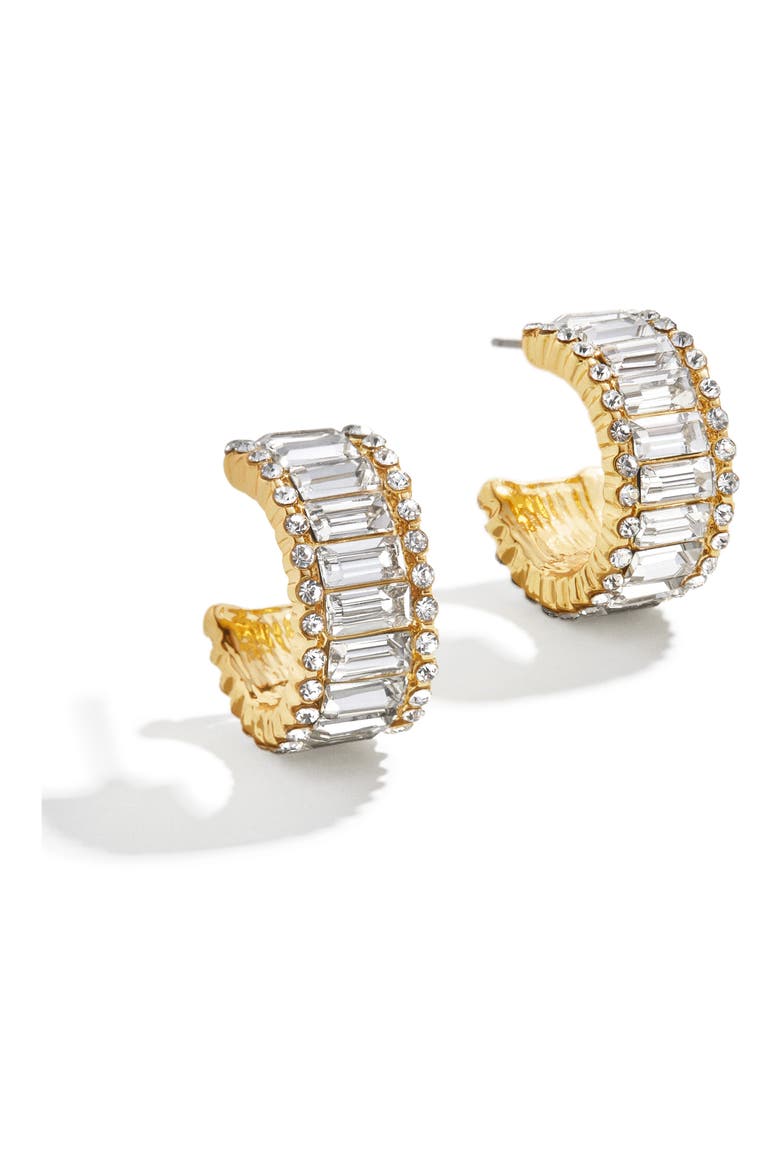 Baguette & Round Crystal Huggie Hoop Earrings, Main, color, GOLD
