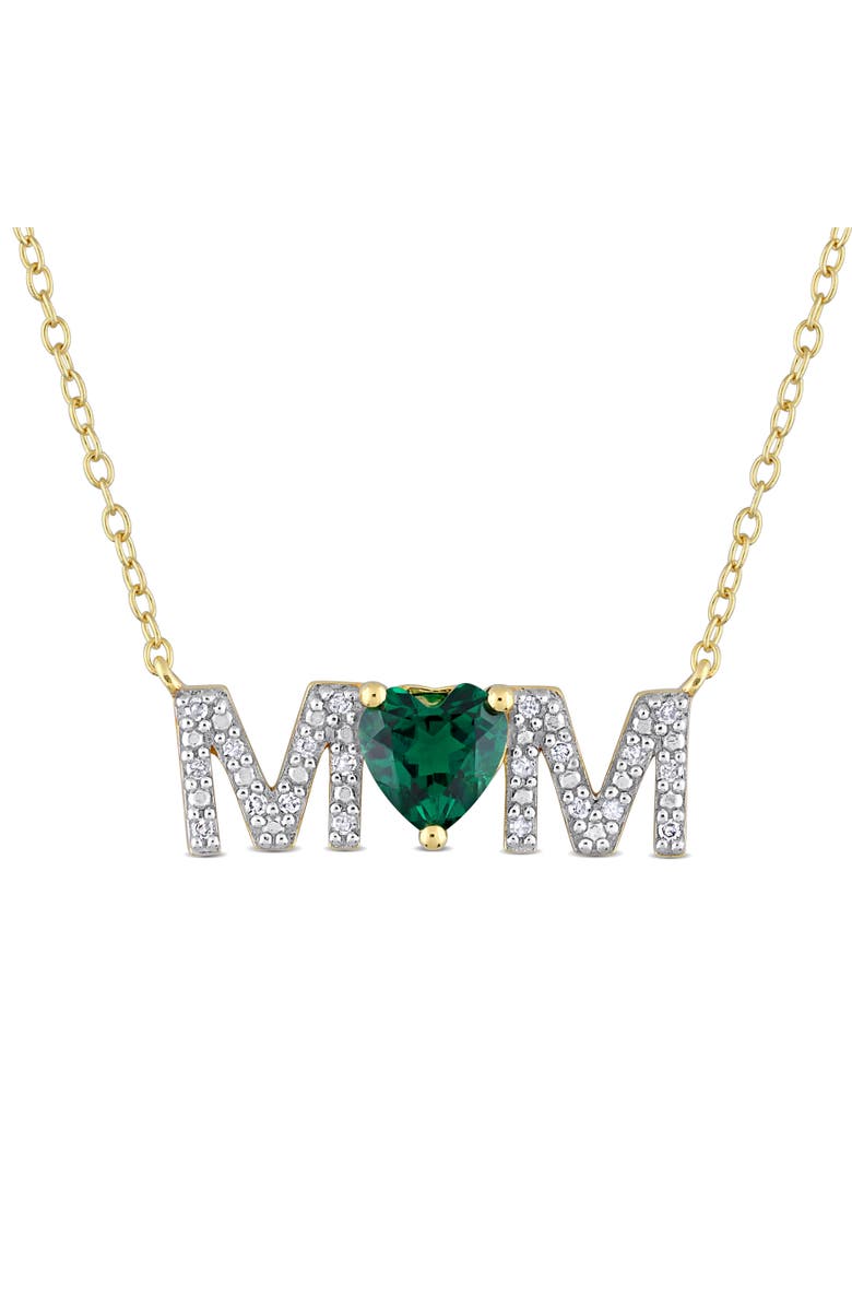 Julianna B. Lab-Created Gemstones & Diamond "MOM" Necklace, Main, color, Emerald/Yellow-Plated
