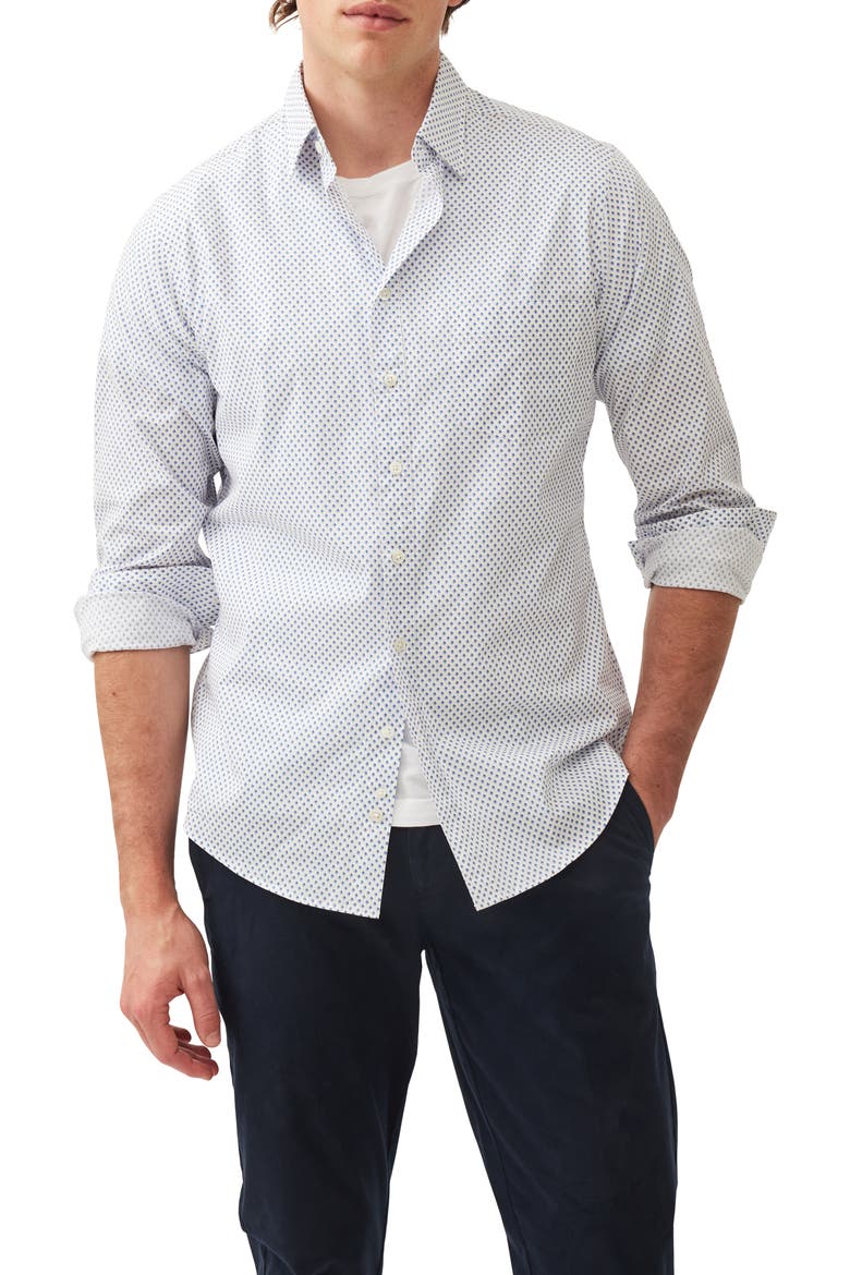 Samson Bay Sports Fit Diamond Print Cotton Button-Up Shirt, Main, color, SNOW