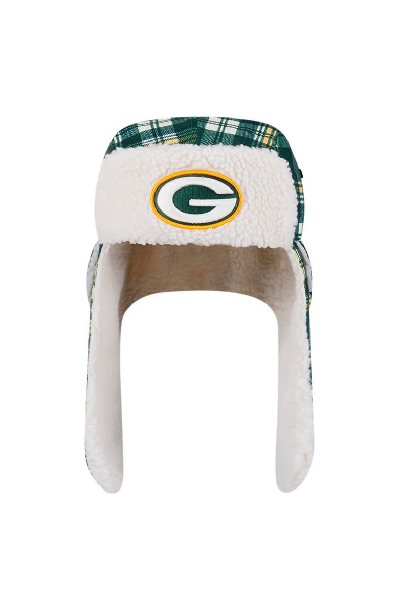 New Era Green Green Bay Packers Sideline Plaid Sherpa Trapper Hat, Alternate, color, 