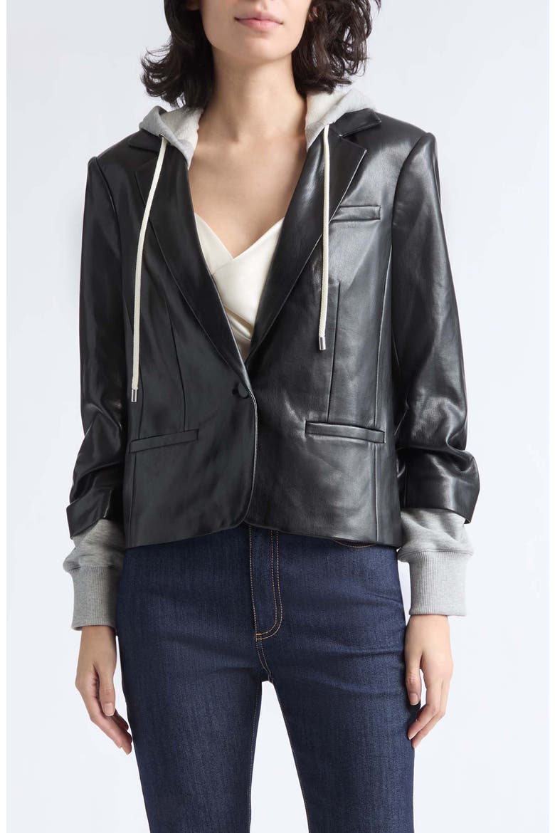 Le Petit Khloe Faux Leather Blazer, Main, color, BLACK/ HEATHER GREY