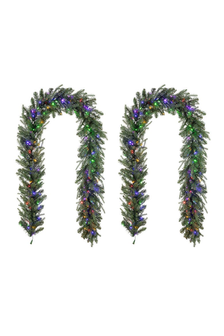 Set of 2 9ft Pre-Lit Pine Garland with Twinkling Lights, Alternate, color, Green