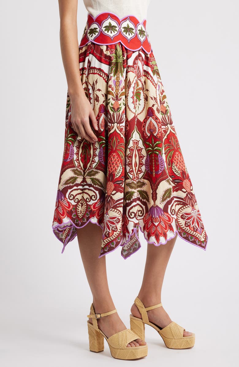 FARM Rio Odara Scallop Midi Skirt, Alternate, color, Red