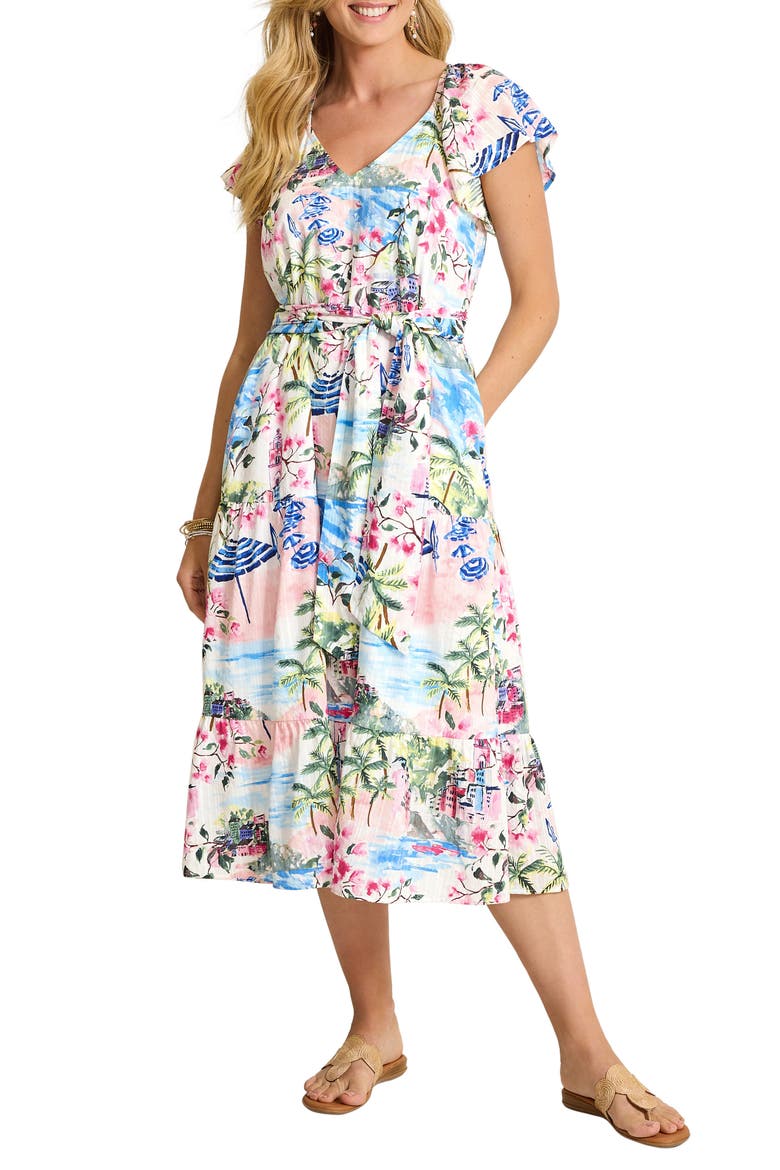 Paradise Shores Cotton Blend Midi Dress, Main, color, WHITE