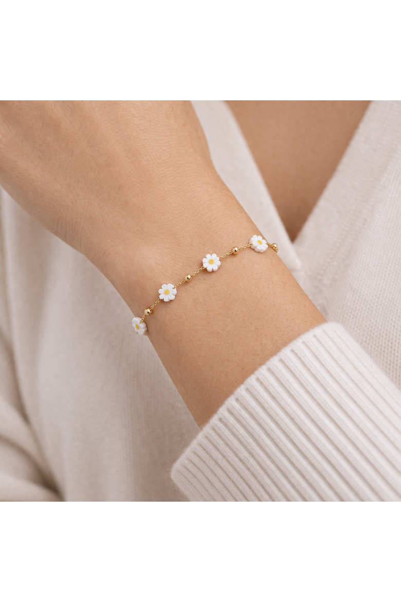 Gold-Flashed Daisy Chain Bracelet, Alternate, color, Gold