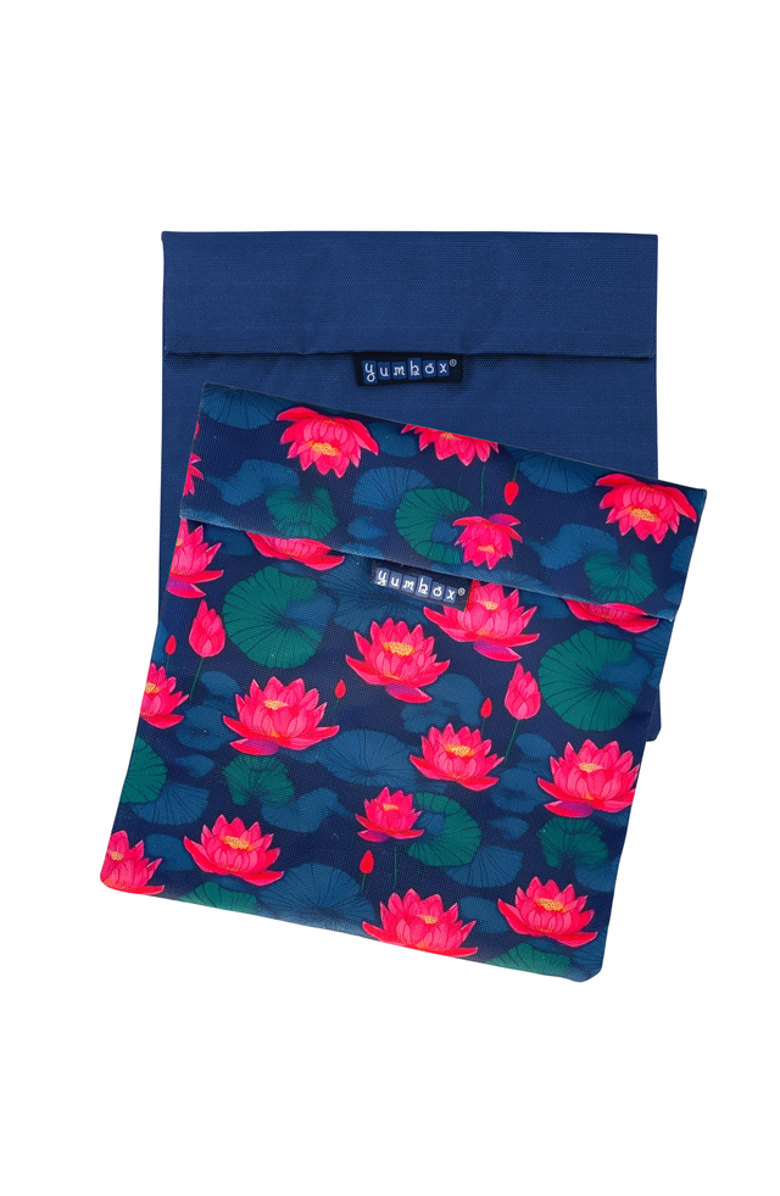Yumbox Reusable Sandwich Bags Insulated, Washable, Eco-Friendly Fabric Pouches for Snacks, Wraps & Lunches, Main, color, Navy And Lotus Phases