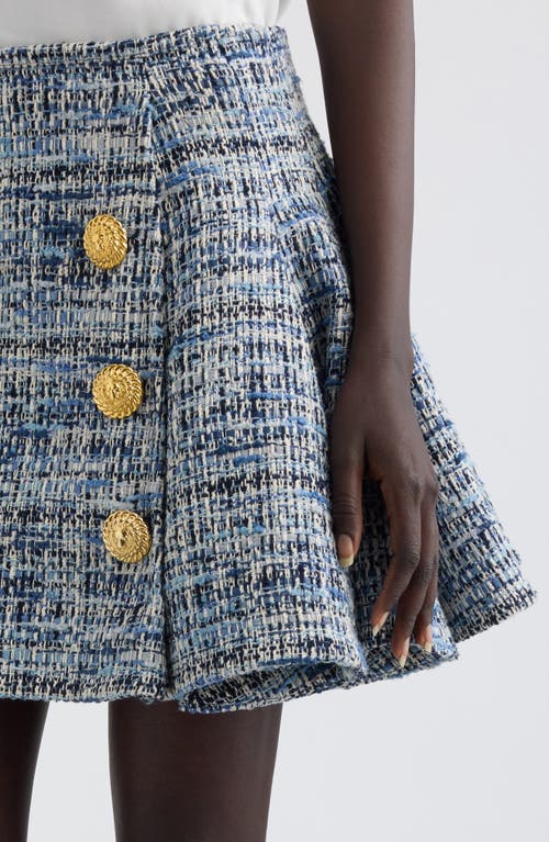 Shop Balmain Six Button Tweed Flare Miniskirt In 6fc Light Blue