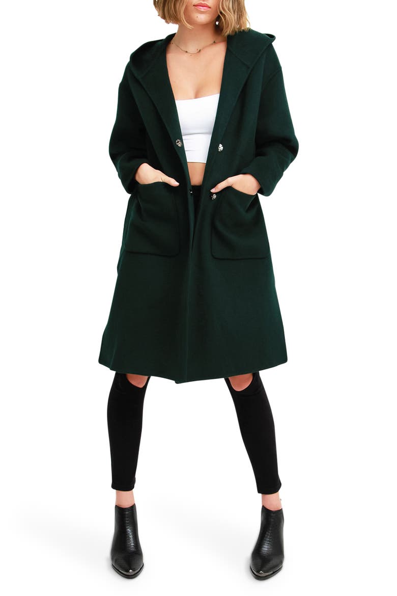 Walk This Way Hooded Wool Blend Coat, Main, color, DARK GREEN
