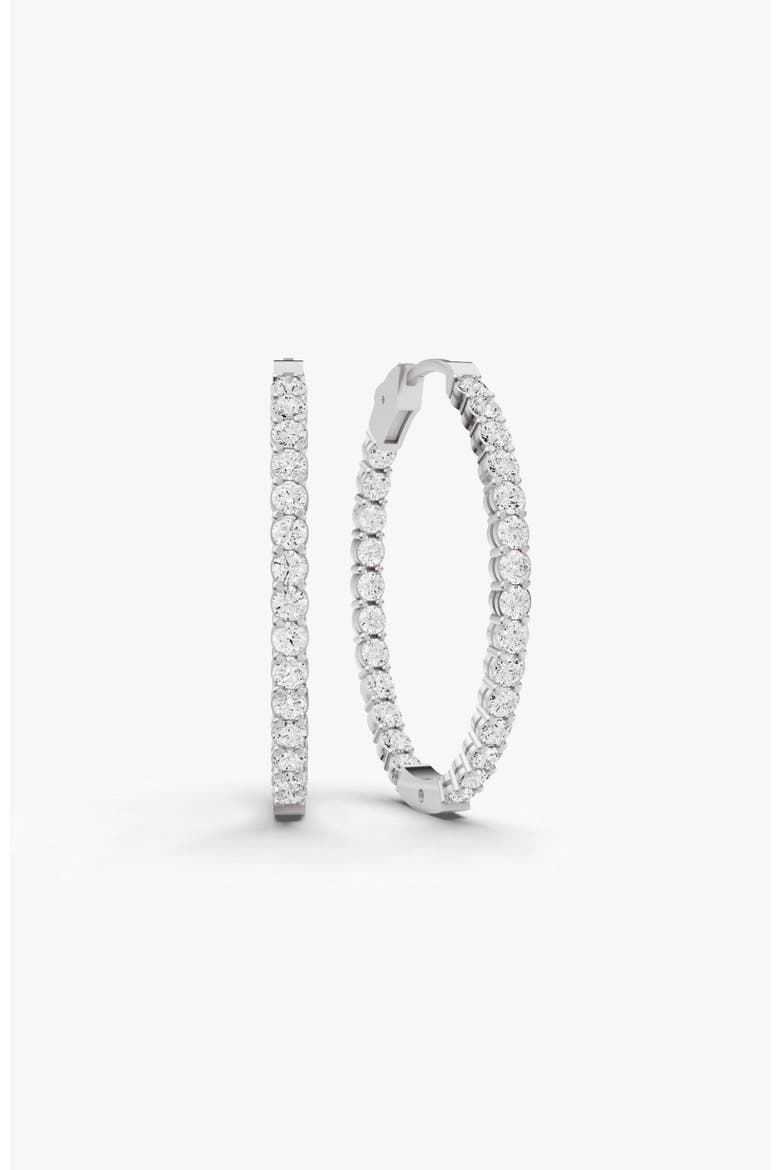 14K Gold 7 ct Earrings Oval In & Out Diamond Hoops, Main, color, White Gold