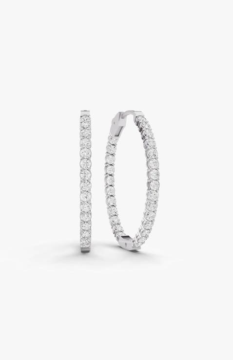 14K Gold 3 ct Earrings Oval In & Out Diamond Hoops