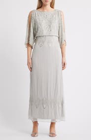 Pisarro Nights Beaded Cold Shoulder Blouson Cocktail Dress