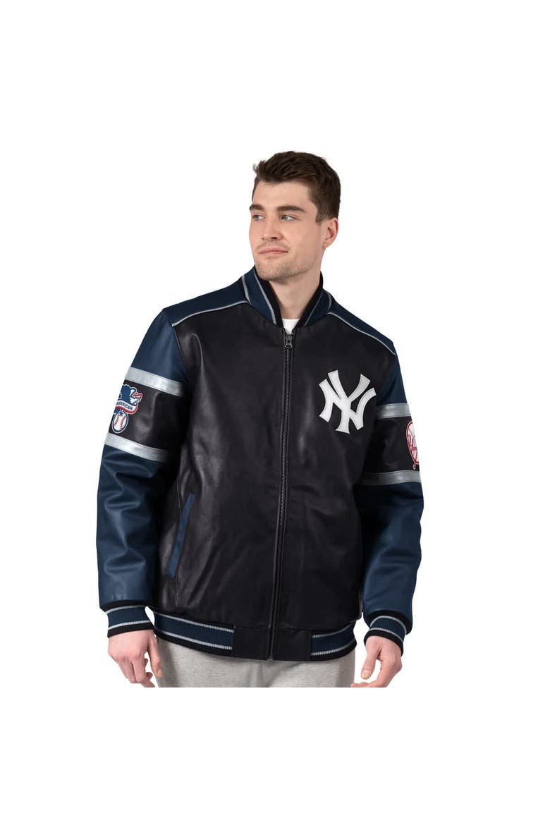 Men's G-III Sports by Carl Banks Black New York Yankees Leather Varsity Jacket, Main, color, Black