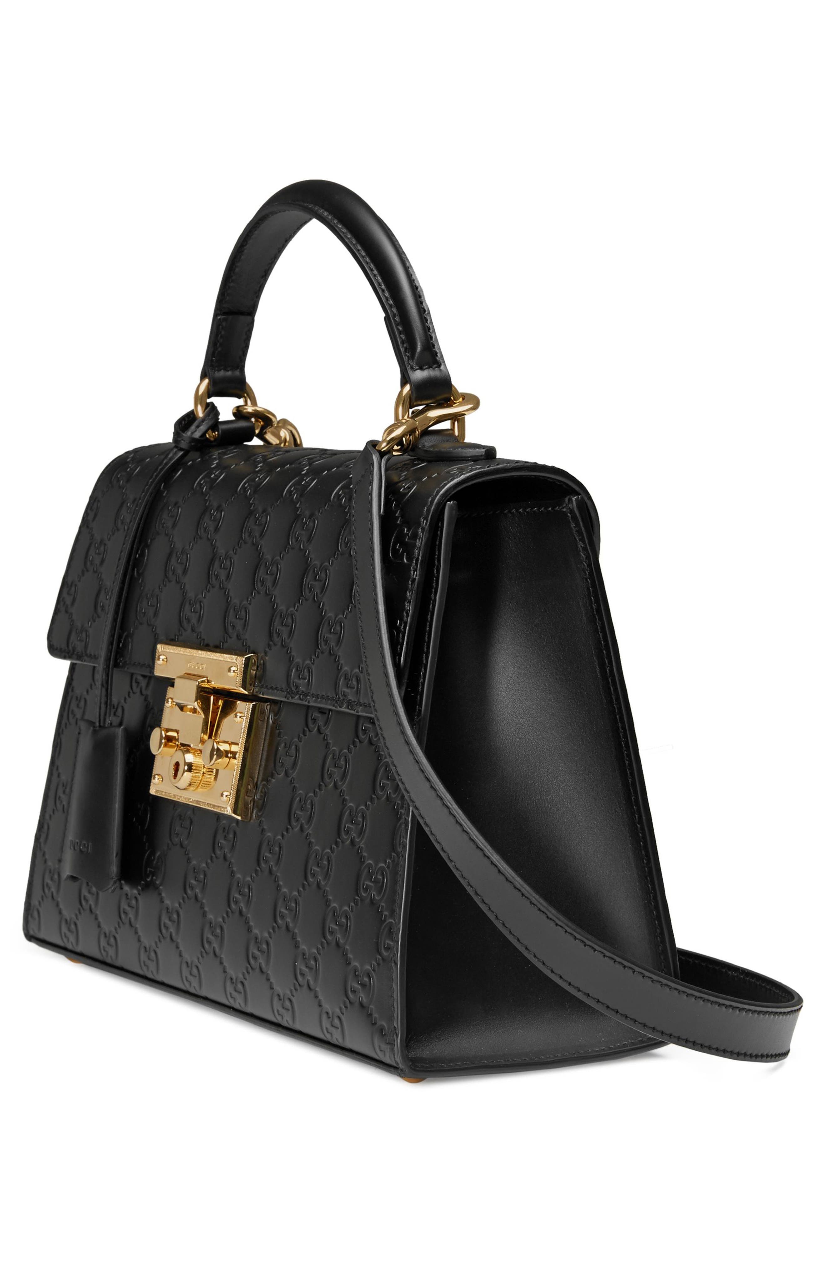 Gucci Small Padlock Top Handle Signature Leather Bag, Alternate, color, 