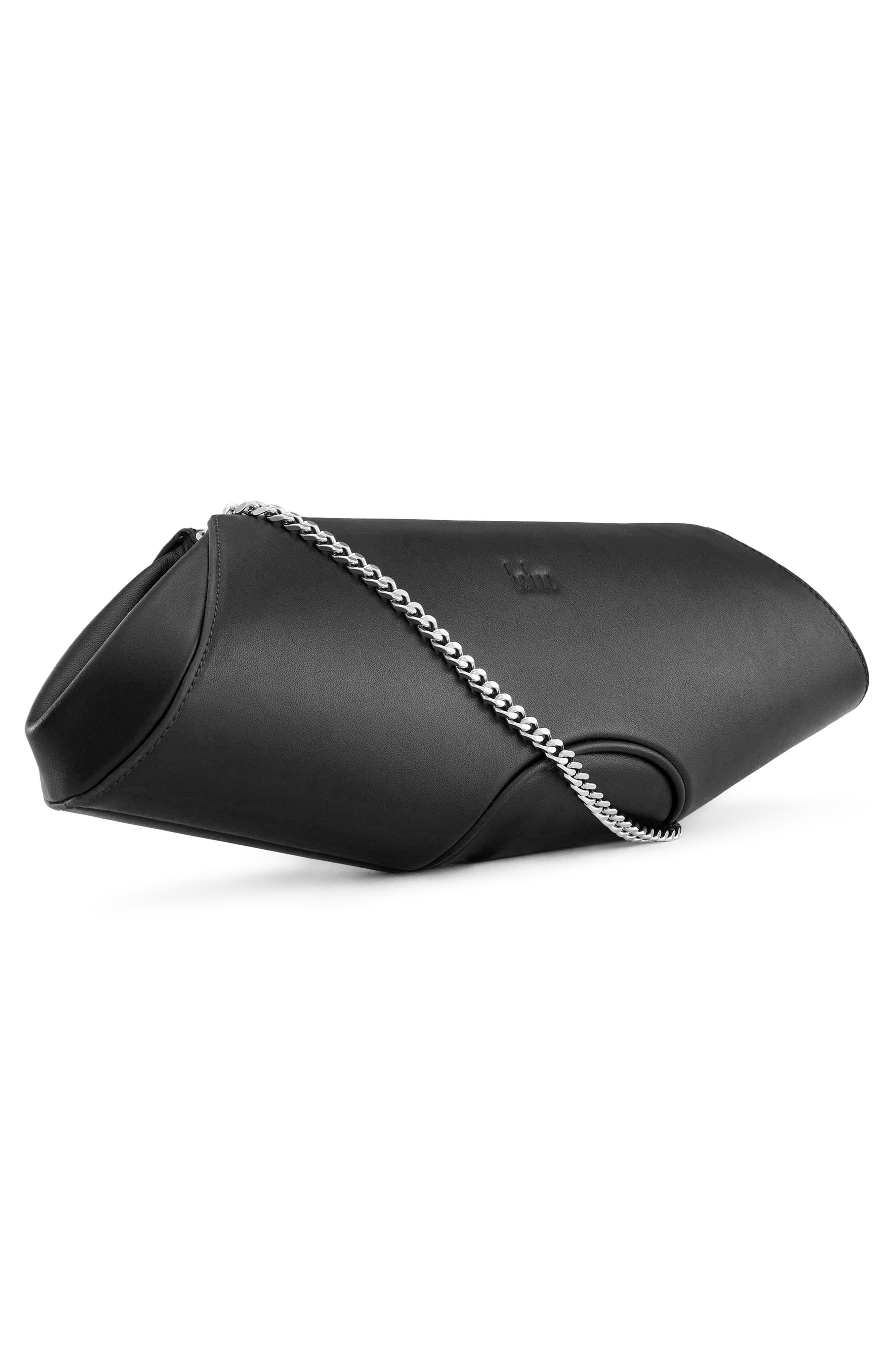 behno Elizabeth Leather Baguette Clutch, Alternate, color, Black