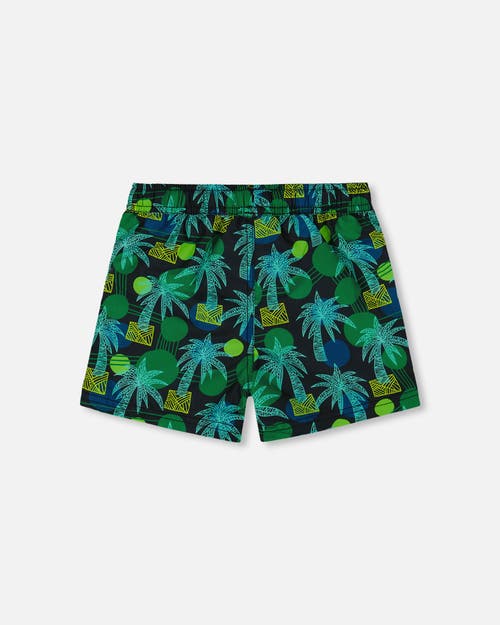 Shop Deux Par Deux Boy's Printed Swim Trunks Green Jungle On Black