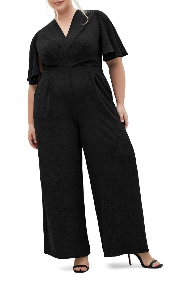 City Chic Braelynn Flutter Sleeve Jumpsuit, Main, color, 
