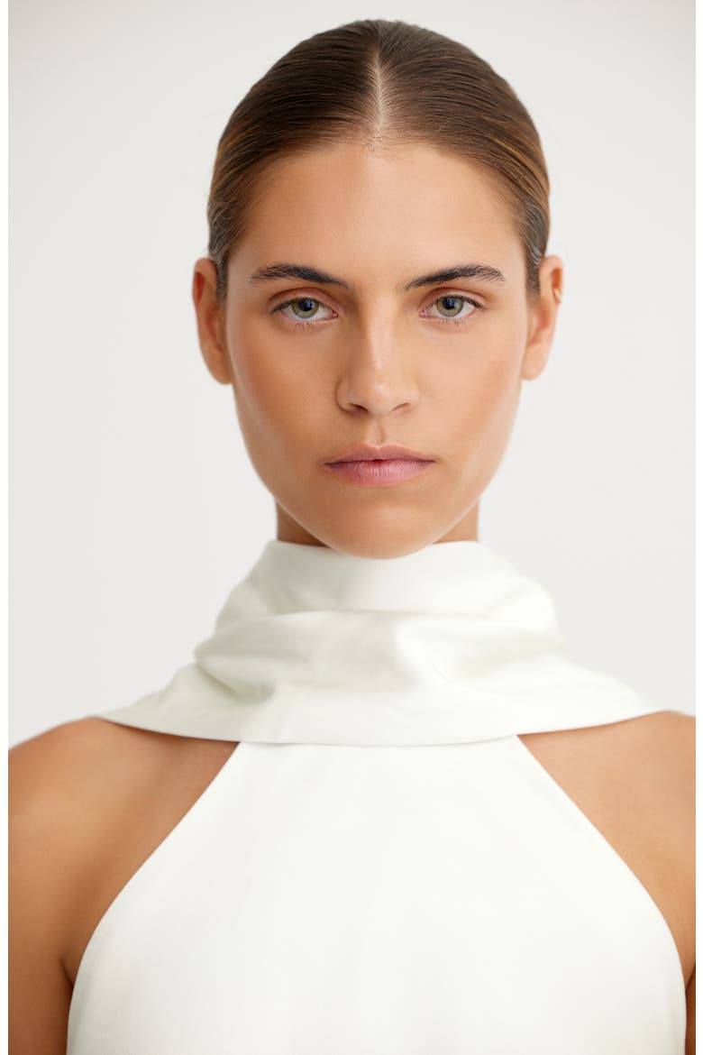 Lucile Scarf Detail Halter Neck Satin Cocktail Minidress, Alternate, color, BONE