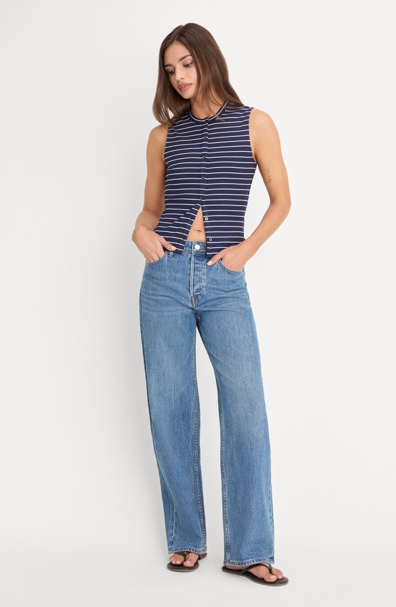 Good American The Rib Stripe Splay Sleeveless Top, Alternate, color, Simple Stripe Horizon Ink