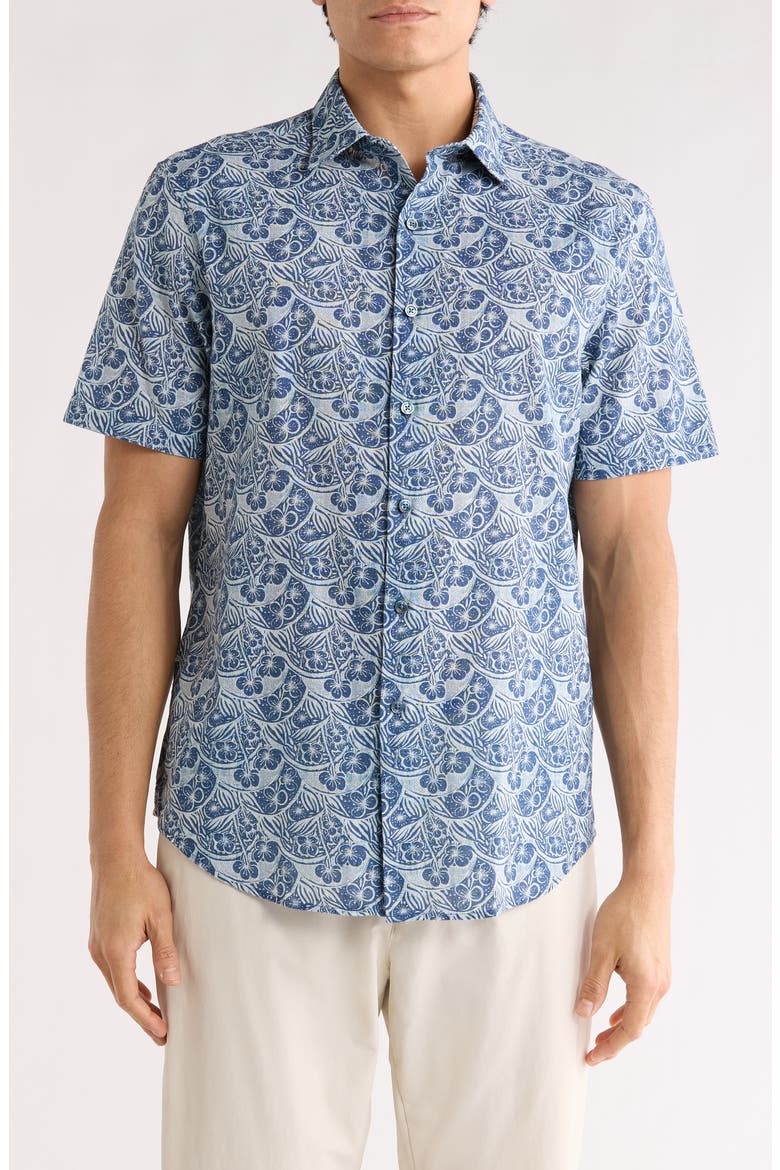 Orson Paisley Pattern Short Sleeve Button-Up Shirt, Main, color, INDIGO