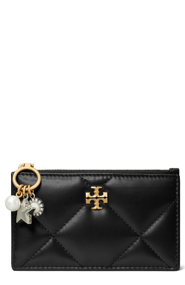 Tory Burch Kira Charm Diamond Quilted Leather Card Holder, Main, color, 