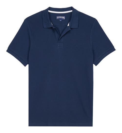 Vilebrequin Solid Cotton Polo In Bleu Marine